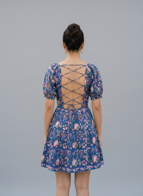Blue floral dress for women Indigo Whimsy  - Casual summer dress for women