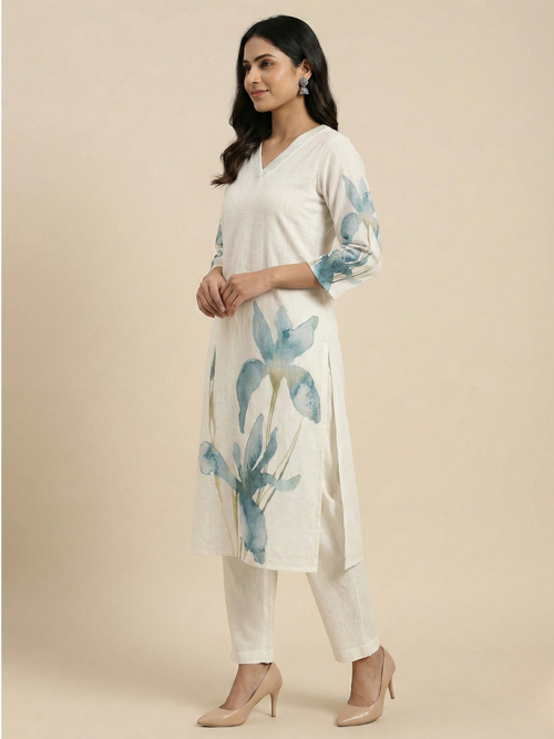 Comfort stretch kurta set for women (3 Piece) Mayurvarna Teal  –  Festive wear and casual wear for women