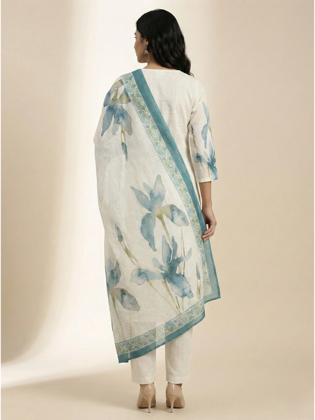 Comfort stretch kurta set for women (3 Piece) Mayurvarna Teal  –  Festive wear and casual wear for women