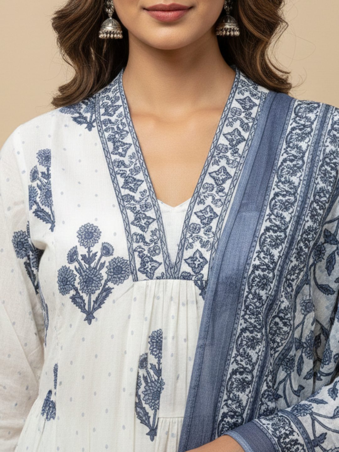 Cotton A-line printed kurta set for women (3 Piece) Anvaya  - Daily wear kurti set