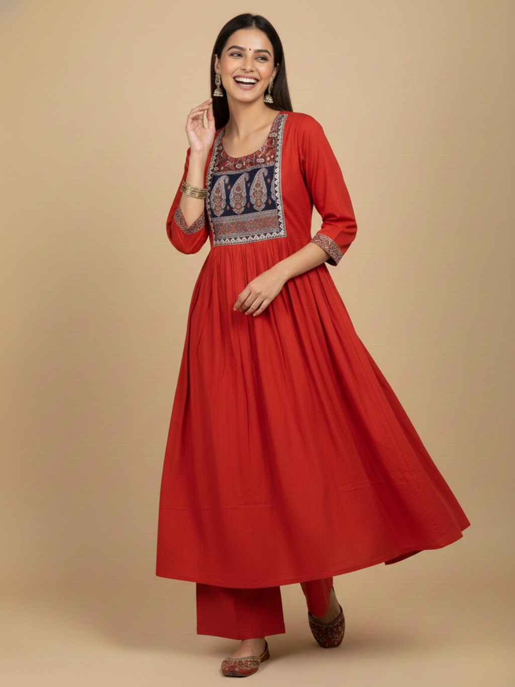Cotton kurta set for women (3 piece) Anarkali  -  Ethnic wear kurti set for women