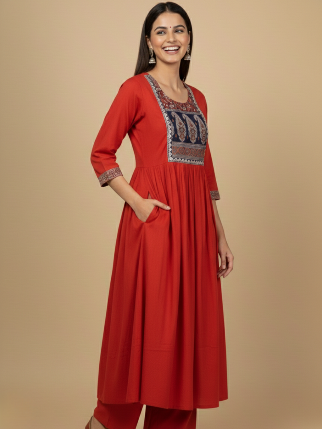 Cotton kurta set for women (3 piece) Anarkali  -  Ethnic wear kurti set for women