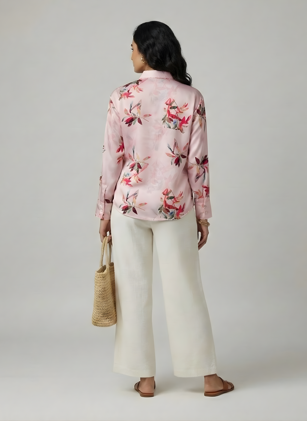 Full sleeve floral satin shirt Rosewater Canopy - Casual and office wear for women