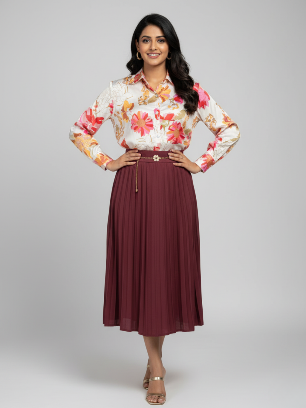 Full sleeve floral satin shirt Tropic Golden Rush - Casual and office wear for women