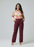 Full sleeve floral satin shirt Tropic Pink Green - Casual and office wear for women
