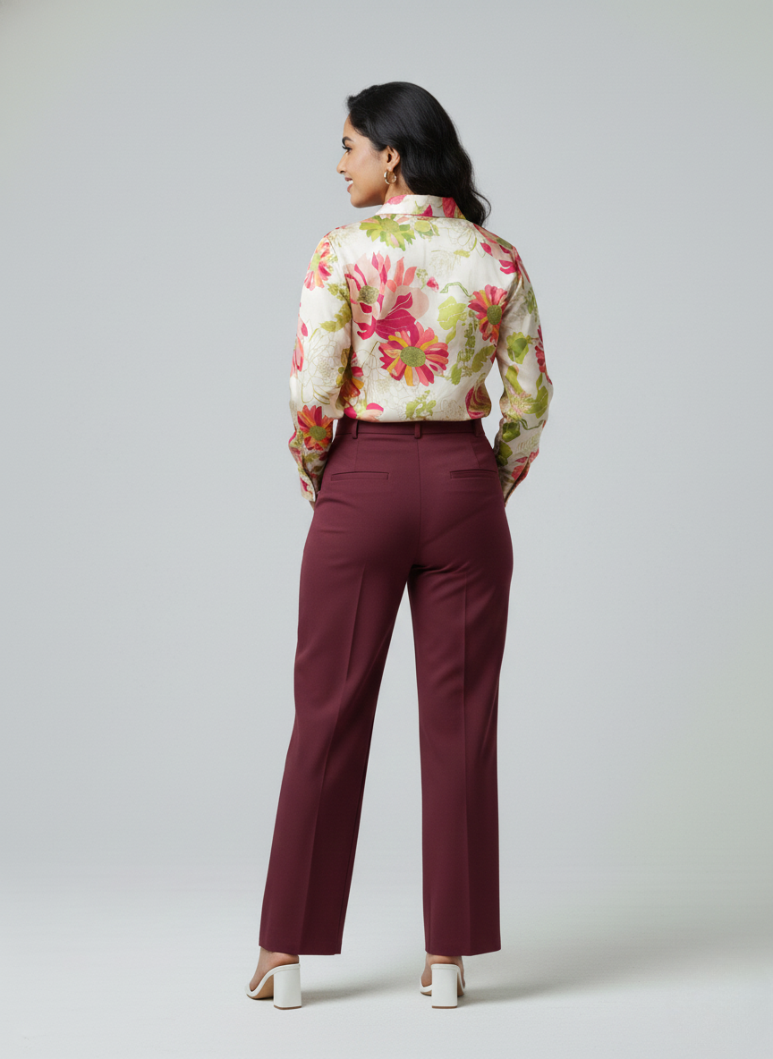 Full sleeve floral satin shirt Tropic Pink Green - Casual and office wear for women