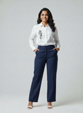 Full sleeve white cotton shirt Black Noir Embroidery - Casual and office wear for women