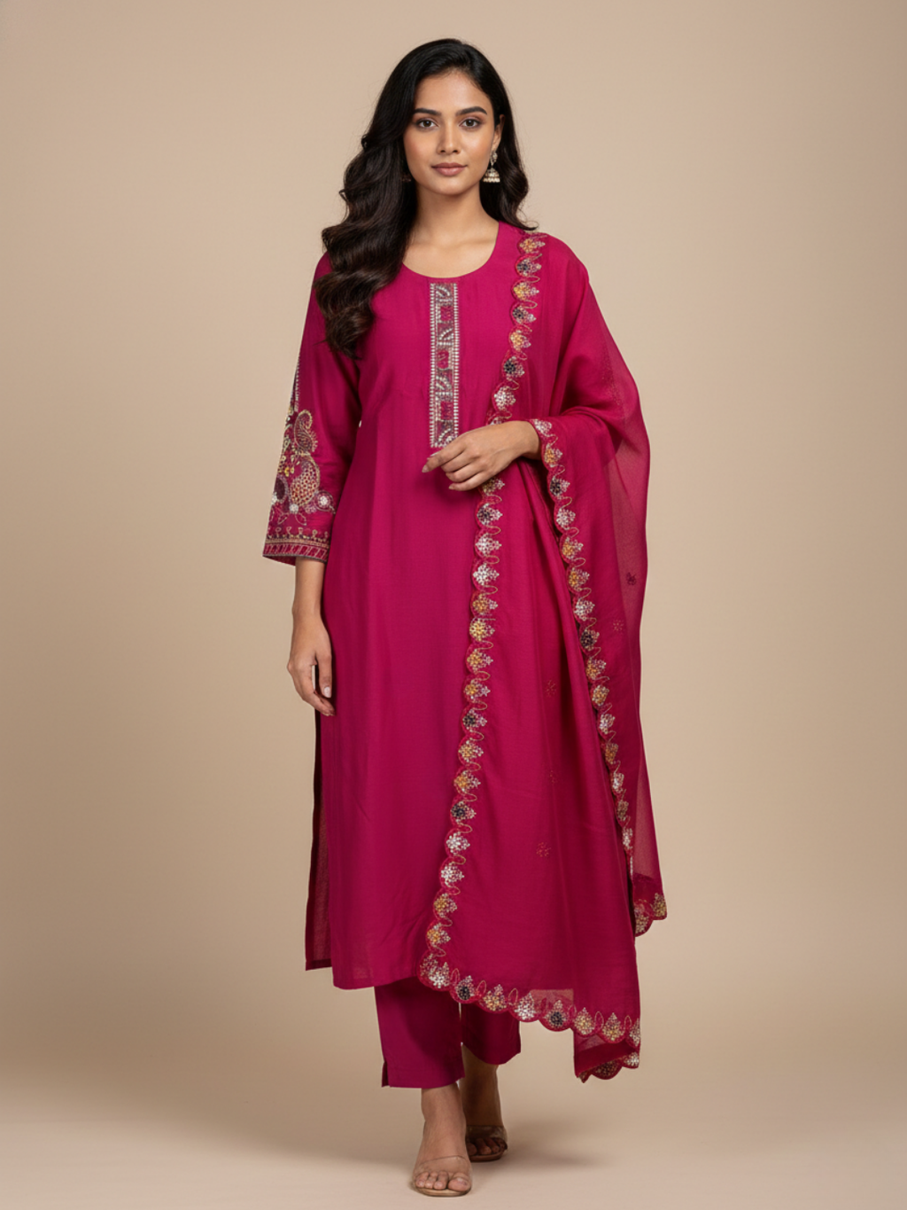 Silk blend handwork kurta set for women (3 Piece) Aarohi  - Festive wear ethnic kurti