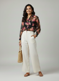 Transparent full sleeve shirt Midnight Blossom - Casual and office wear