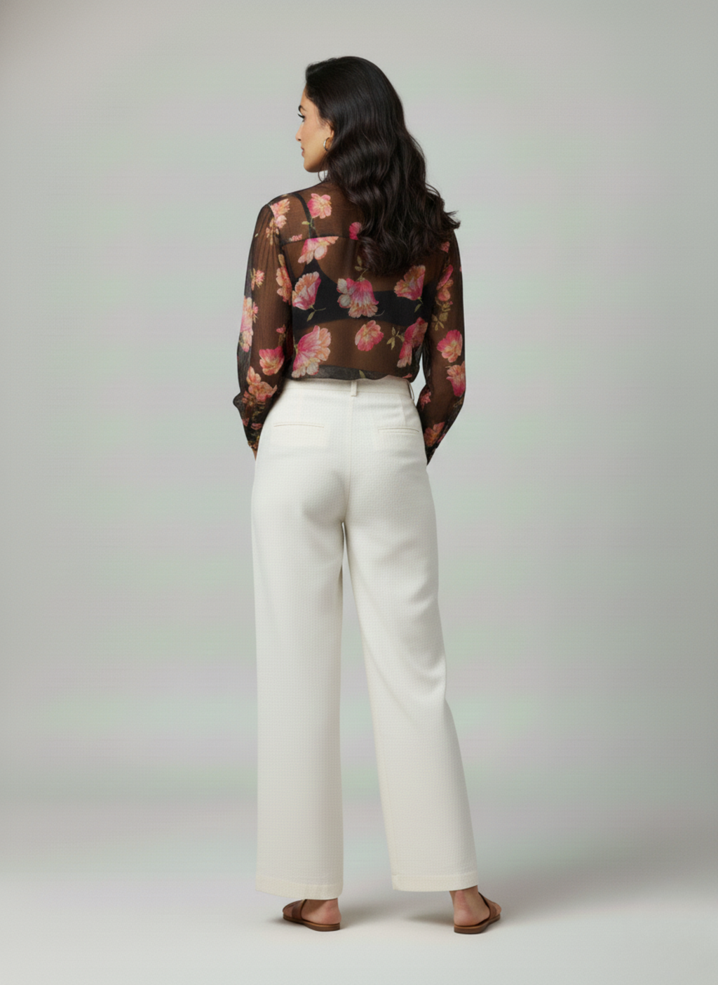 Transparent full sleeve shirt Midnight Blossom - Casual and office wear