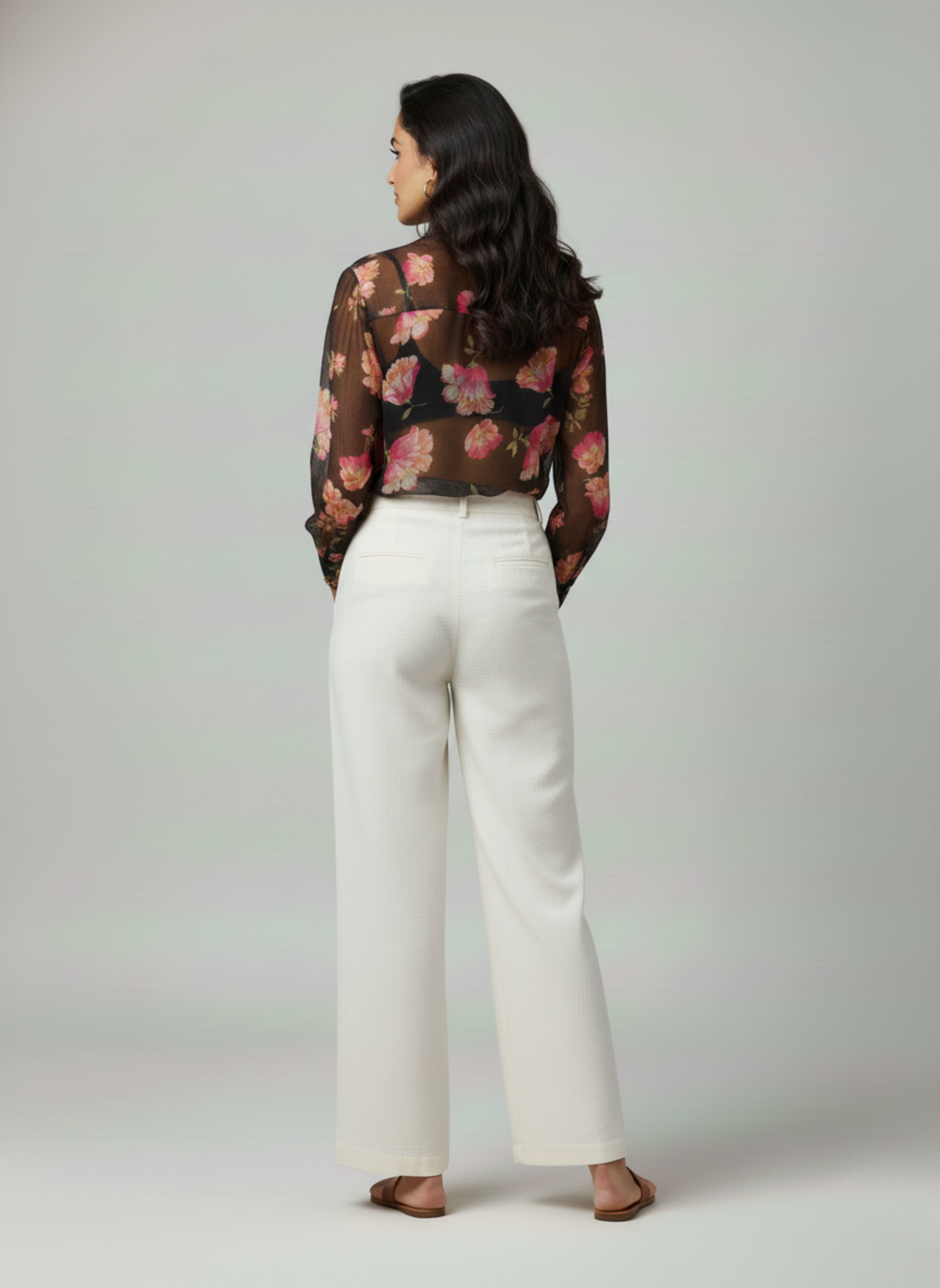 Transparent full sleeve shirt Midnight Blossom - Casual and office wear