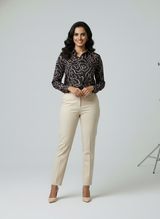 Gray Parrot Urban Maze – Women's Full Sleeve Abstract Print Rayon Shirt