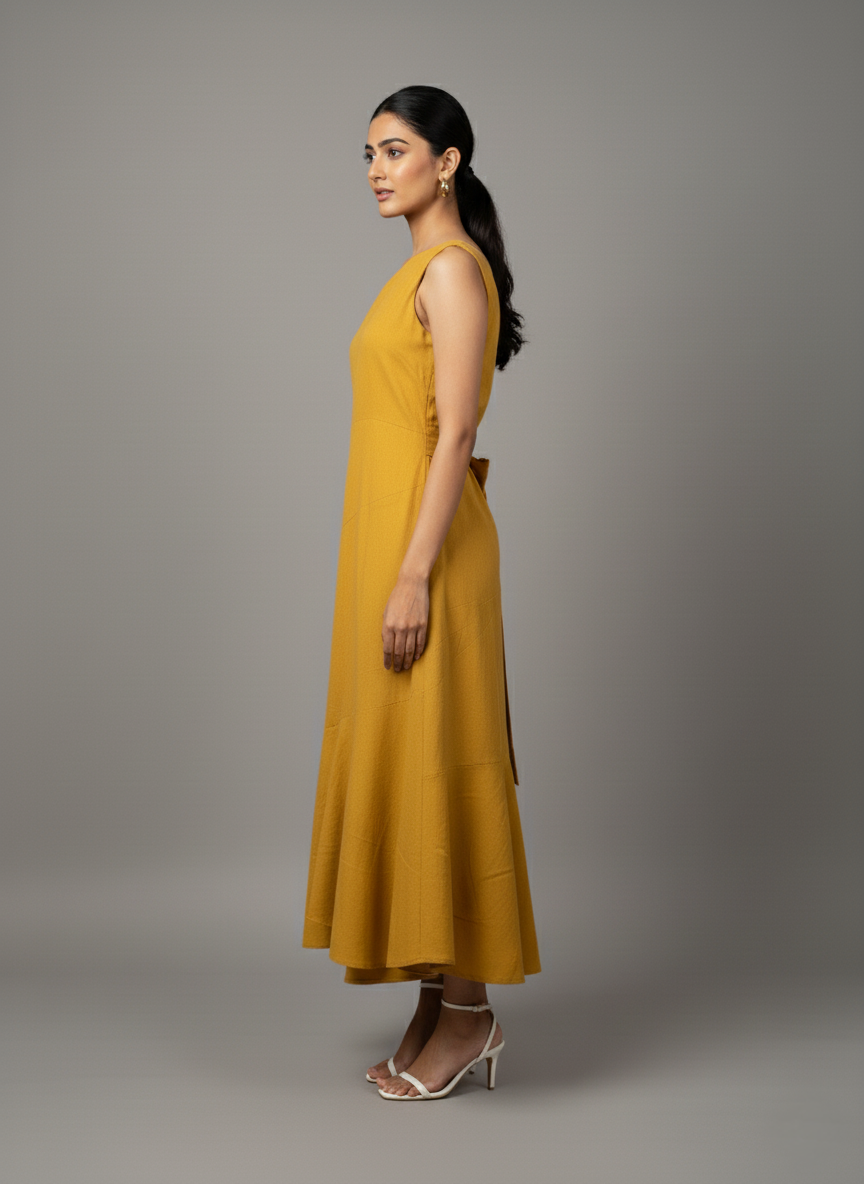Yellow one-shoulder dress Aura  - Party wear western dress for women