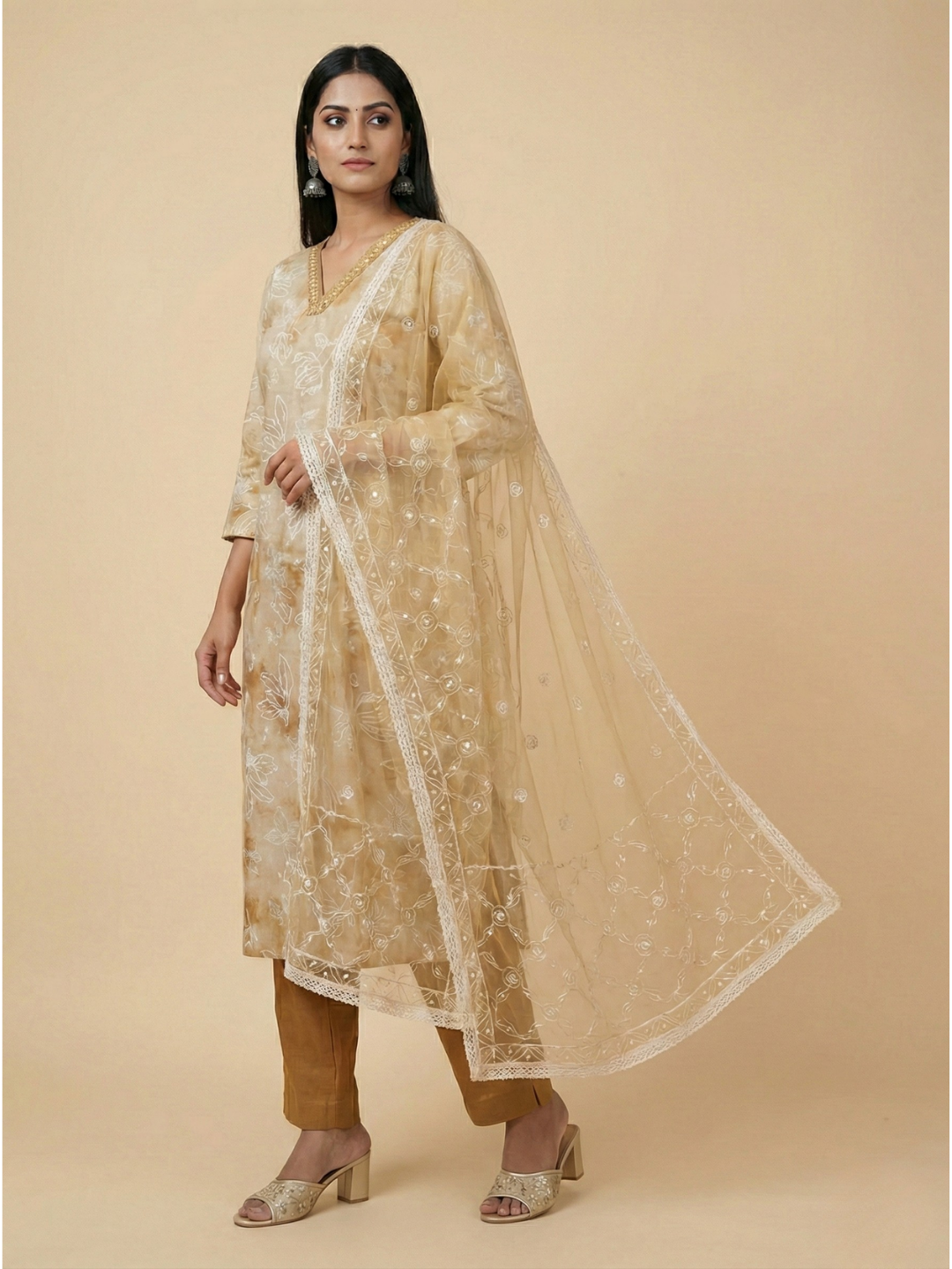 Swarna Dhara Kurta Set with Designer Dupatta (3-Piece) by Gray Parrot