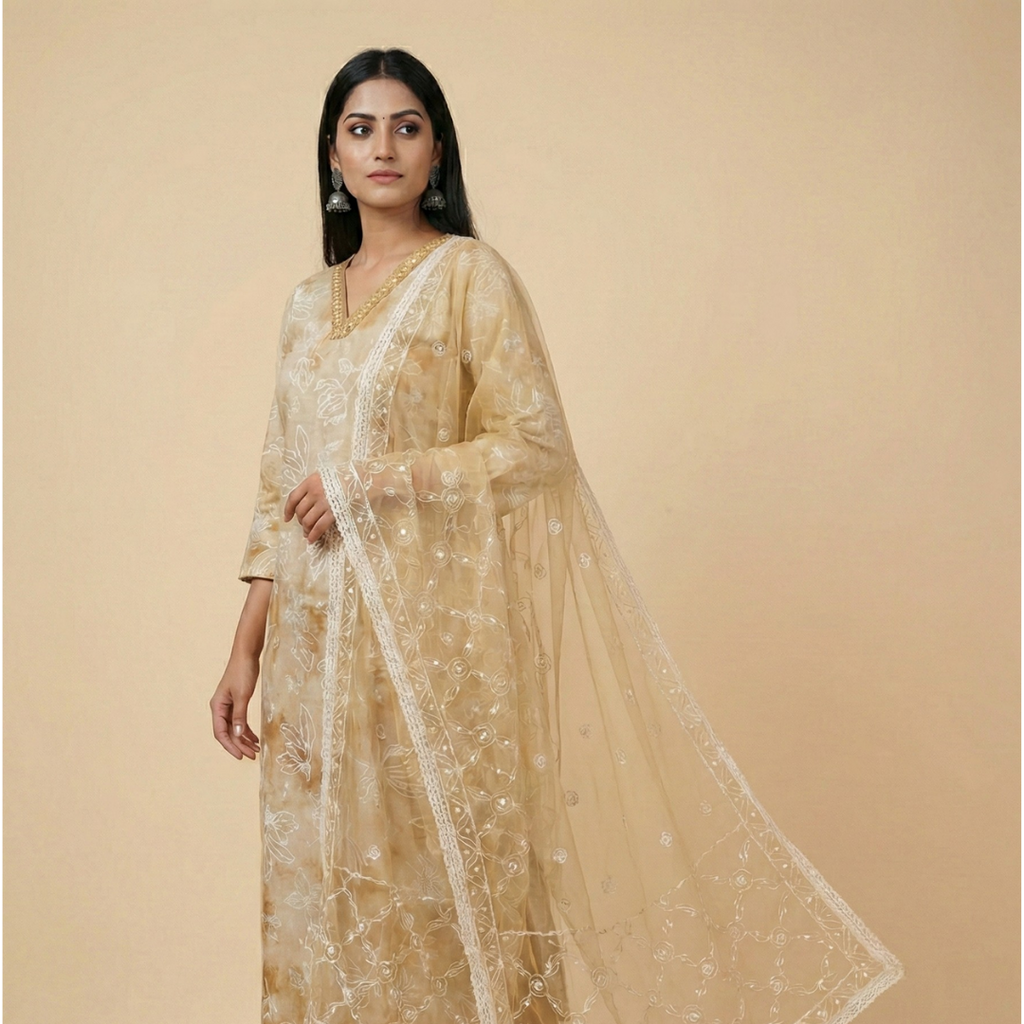 Swarna Dhara Kurta Set with Designer Dupatta (3-Piece) by Gray Parrot