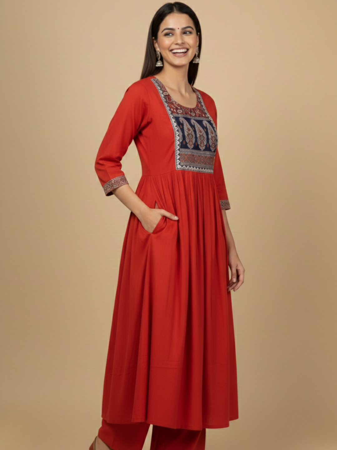 Aarunya Anarkali Style Cotton Kurta Set (3-Piece) by Gray Parrot