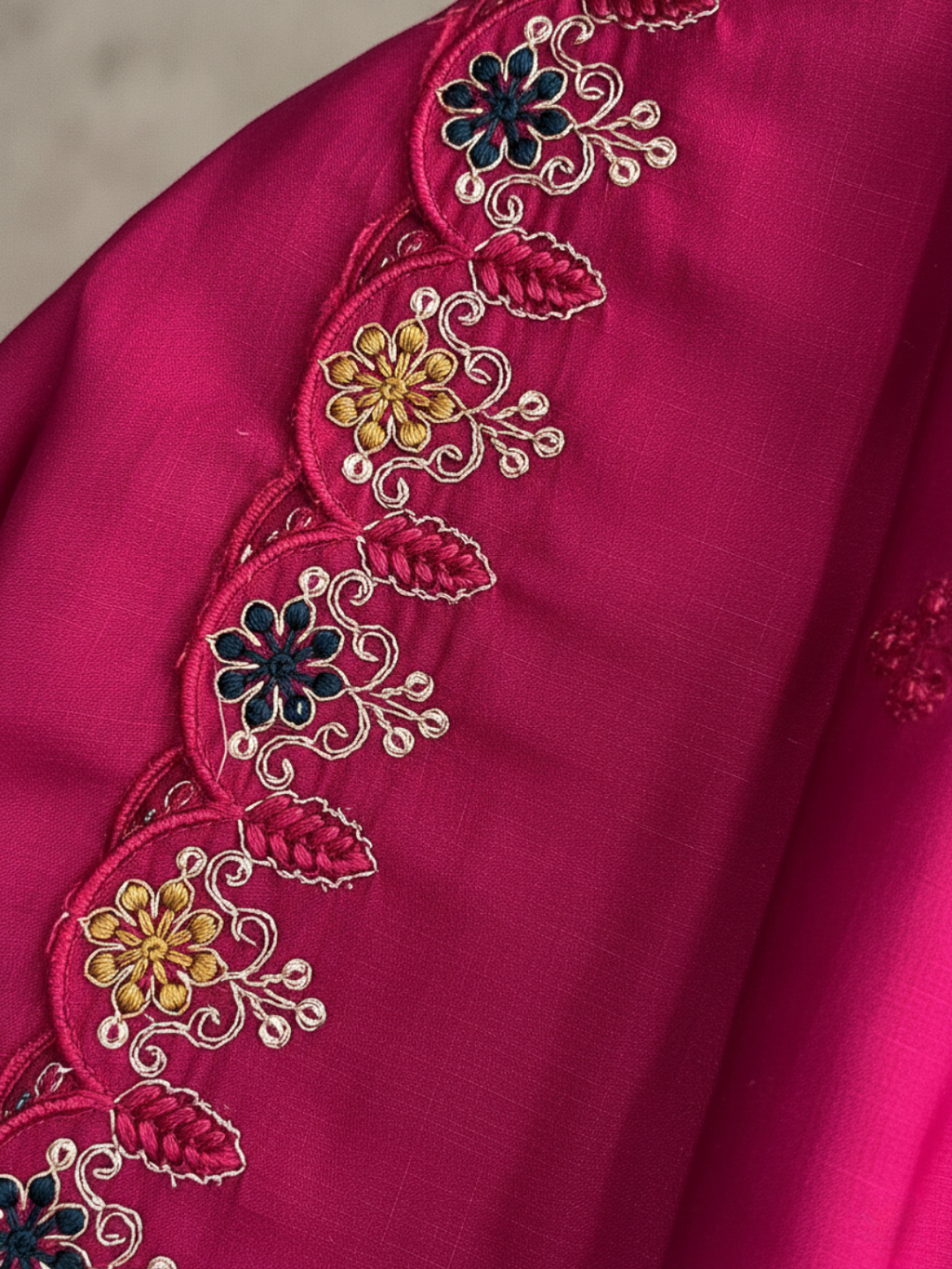 Aarohi Scarlet Grace Silk-Blend Handwork Kurta (3-Piece) by Gray Parrot