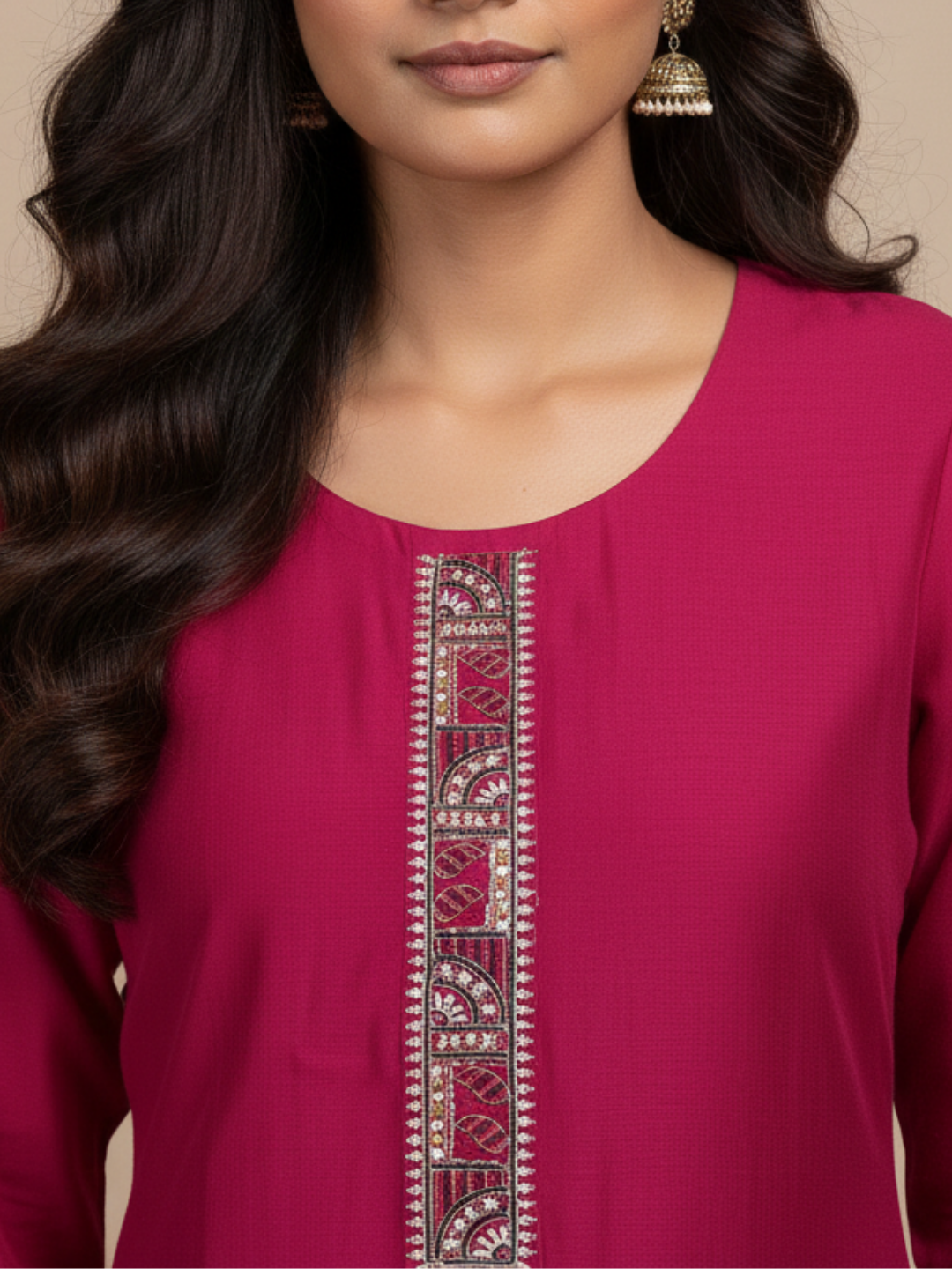 Aarohi Scarlet Grace Silk-Blend Handwork Kurta (3-Piece) by Gray Parrot