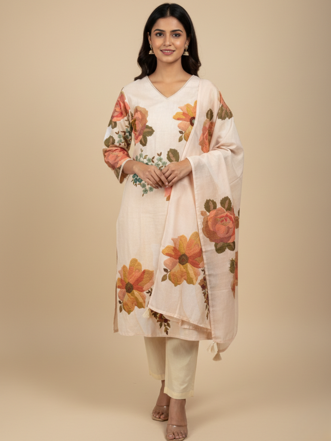 Rochira Ivory Straight Kurta Set (3-Piece) by Gray Parrot