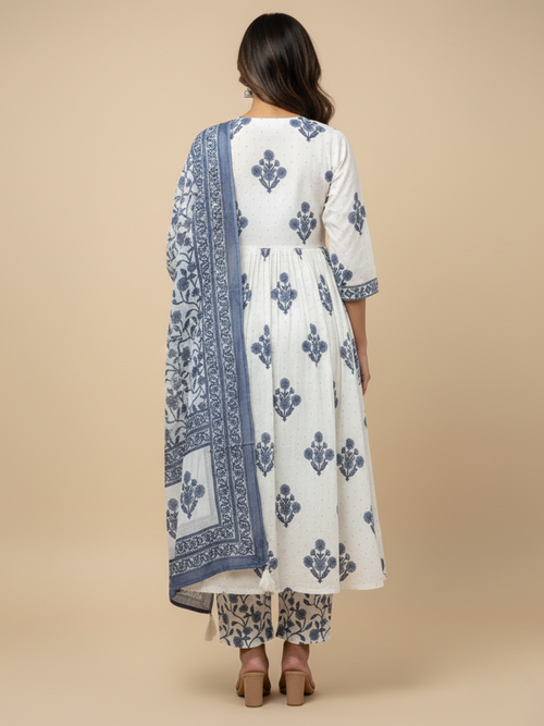 Anvaya Cotton A-Line Printed Kurta Set (3-Piece) by Gray Parrot
