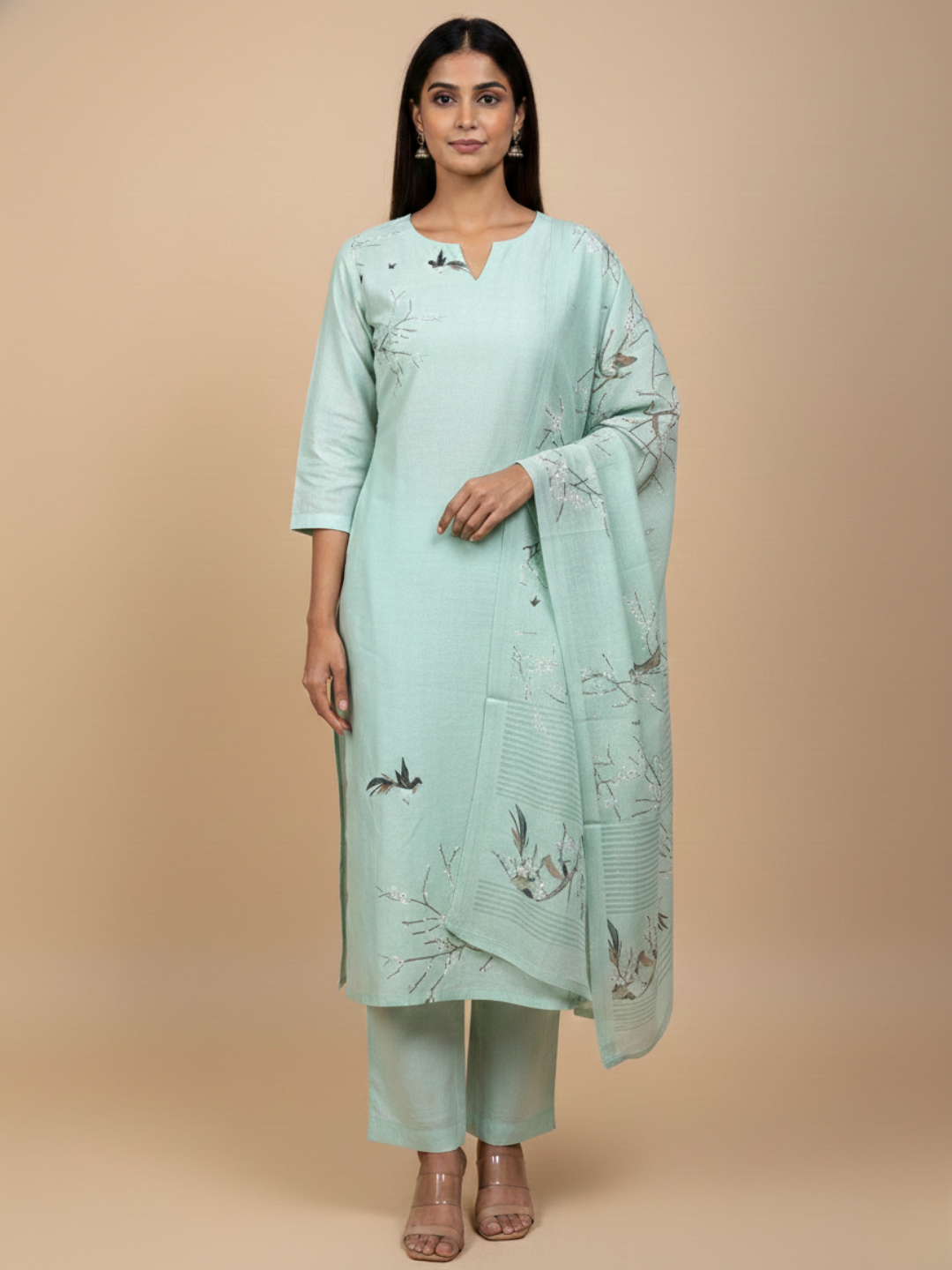 Pakshika Straight Kurta Set (3-Piece) by Gray Parrot