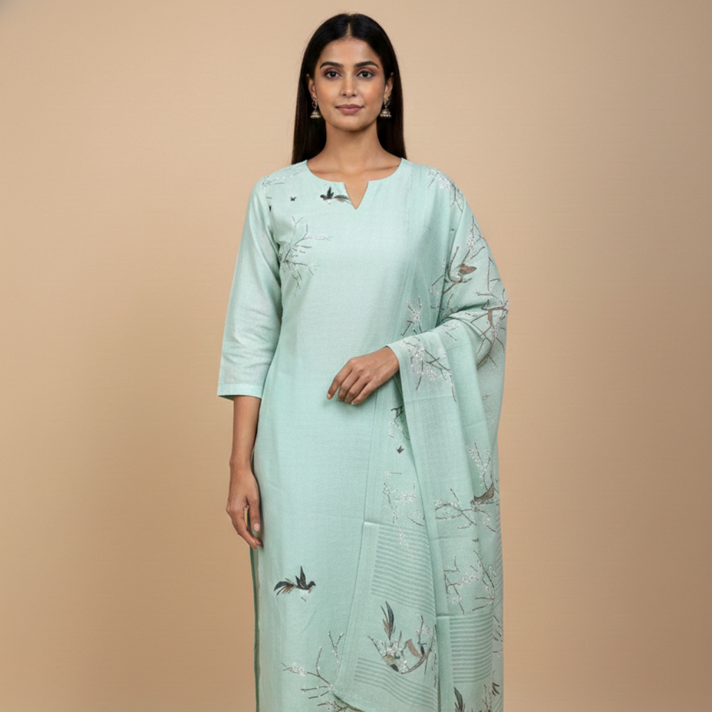 Pakshika Straight Kurta Set (3-Piece) by Gray Parrot