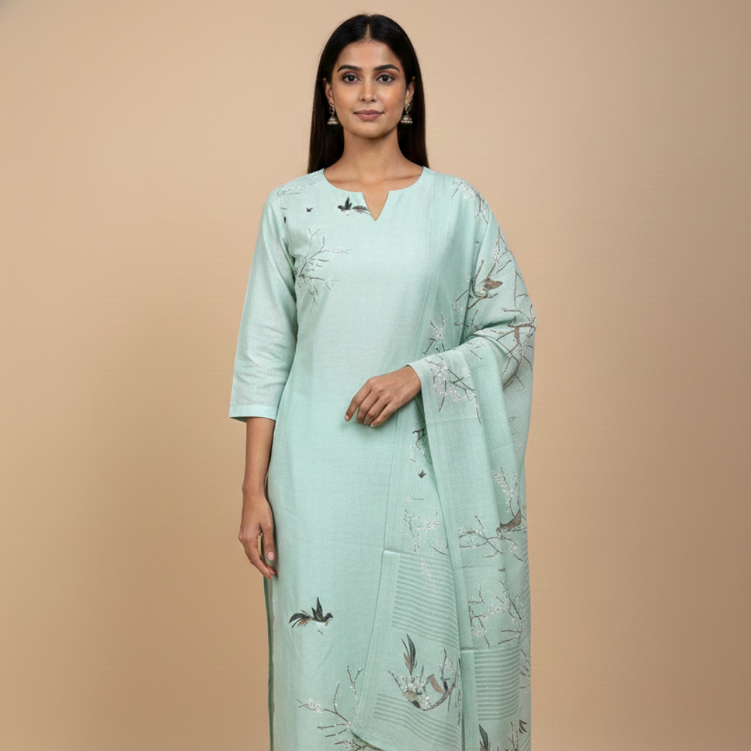 Pakshika Straight Kurta Set (3-Piece) by Gray Parrot
