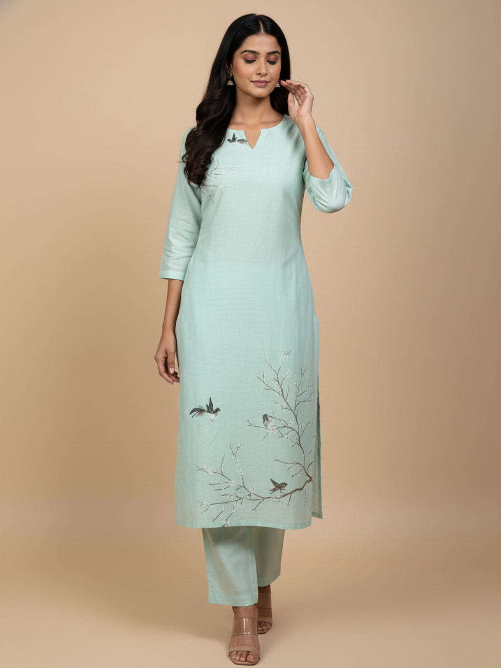 Pakshika Straight Kurta Set (3-Piece) by Gray Parrot