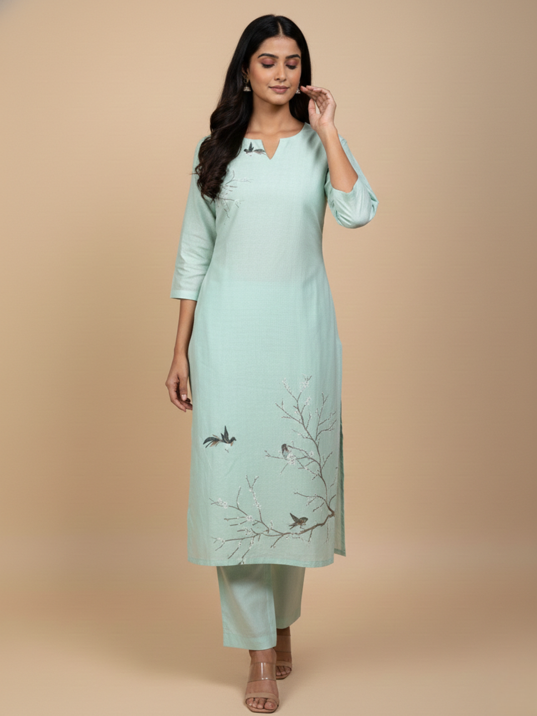 Pakshika Straight Kurta Set (3-Piece) by Gray Parrot