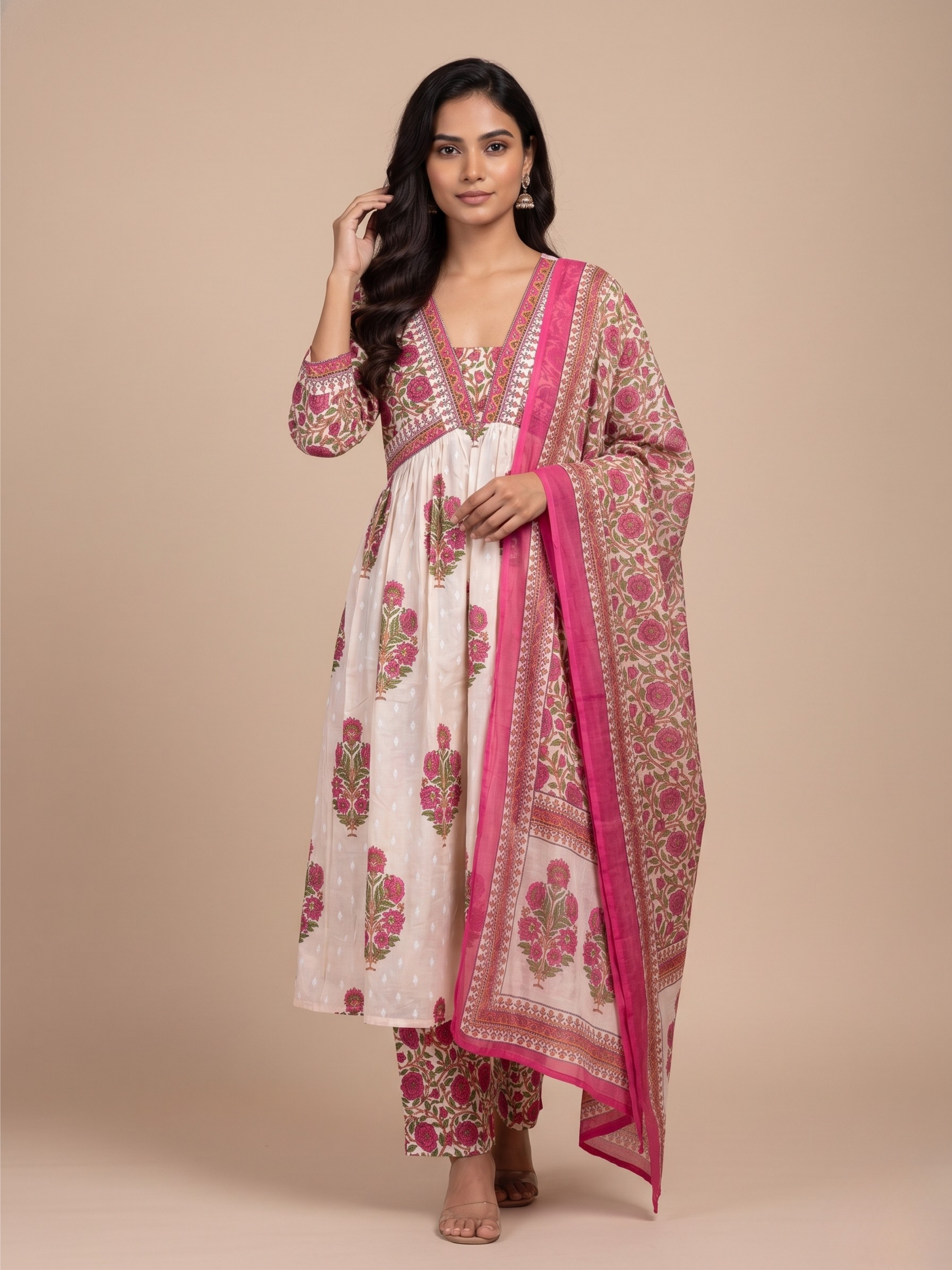 Cotton 3 piece kurta set for women Gulbahar Bloom - Ethnic and festive wear kurti