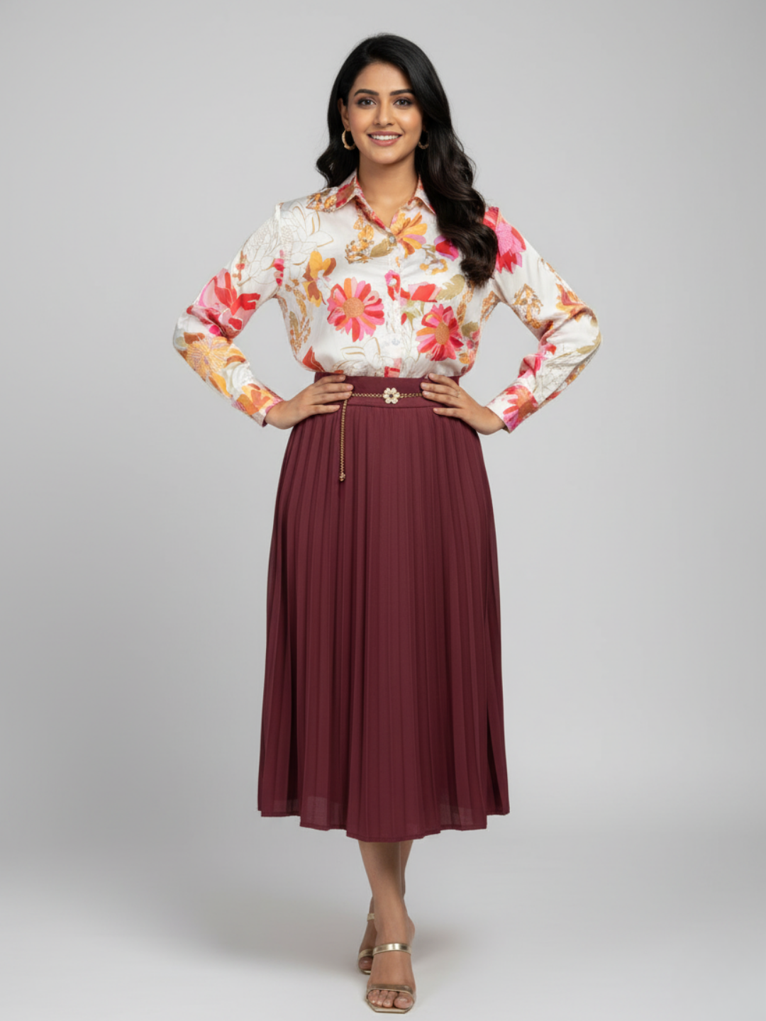 Gray Parrot Tropic Golden Rush – Women's Full Sleeve Floral Satin Shirt